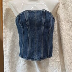 Stylish Blue Denim Strapless Crop Top